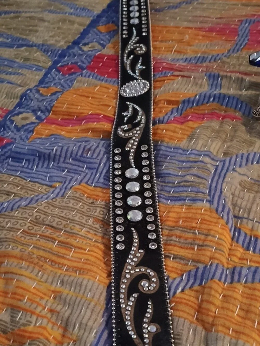 Blazin Roxx Black Rhinestone Western Belt with Decorative Silver Buckle
